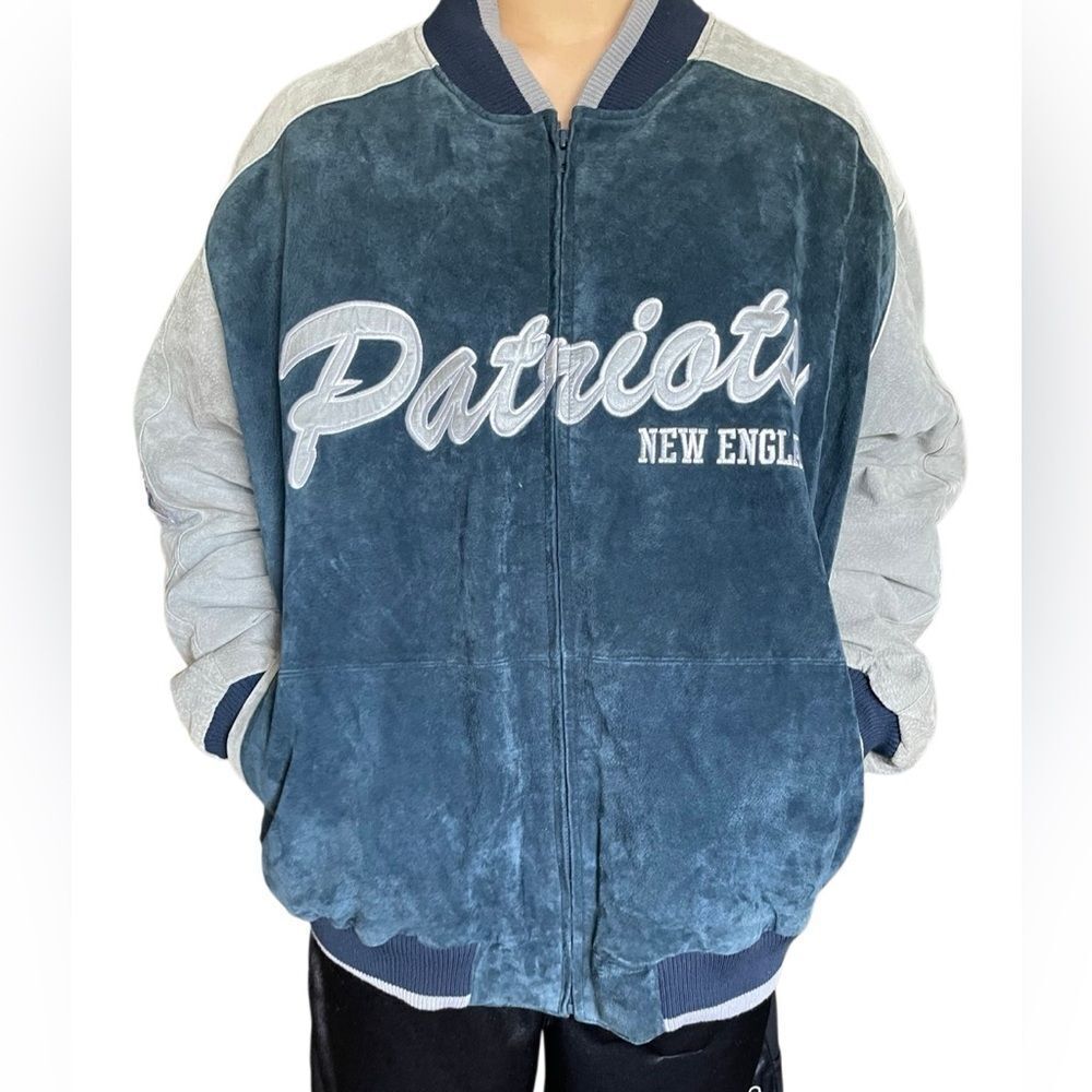 NFL Patriots Football Vintage Genuine Suede Leather Bomber Jacket EUC Men’s XXL - Picture 5 of 15